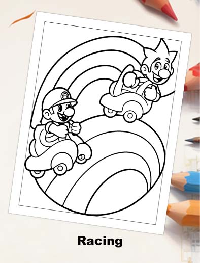 Mario and kart coloring activity for children