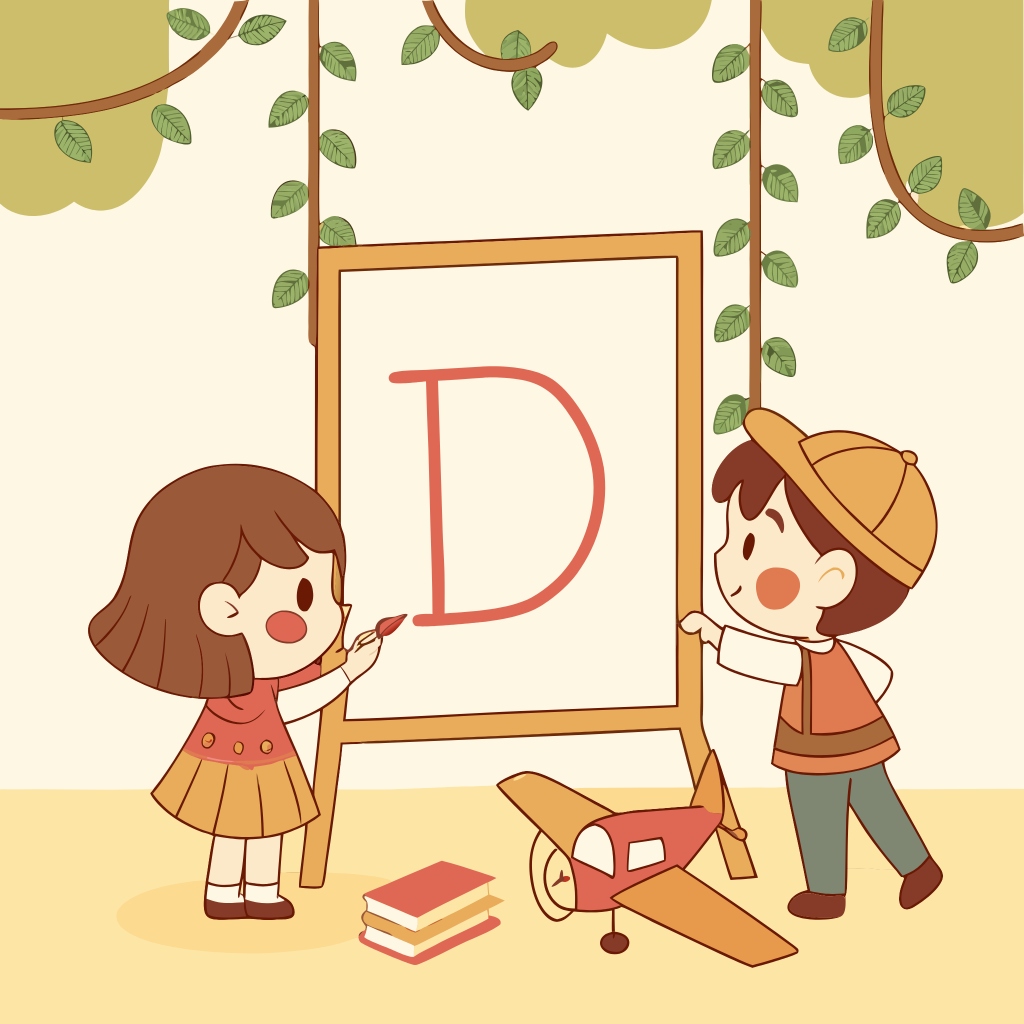Cute Letter D coloring page with a friendly design for kids.