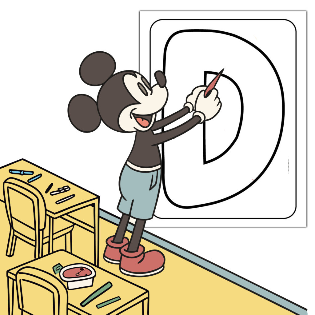 Cute Letter D coloring page with a friendly design for kids.